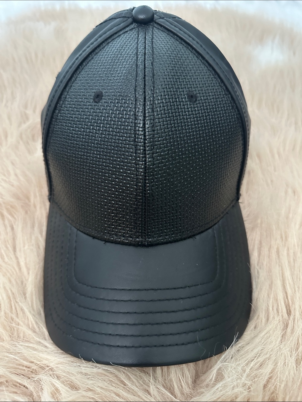 Gents Black 100% Leather Textured Baseball Cap